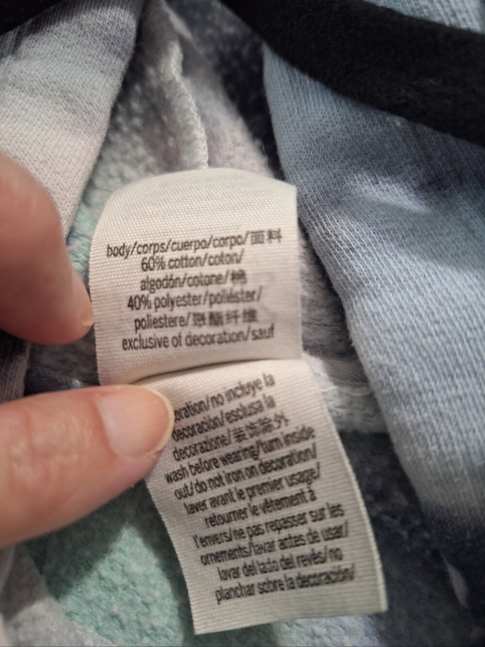 PINK Victoria's Secret Tie-Dye Hooded Sweatshirt in Black and Light Blue - Picture 8 of 8